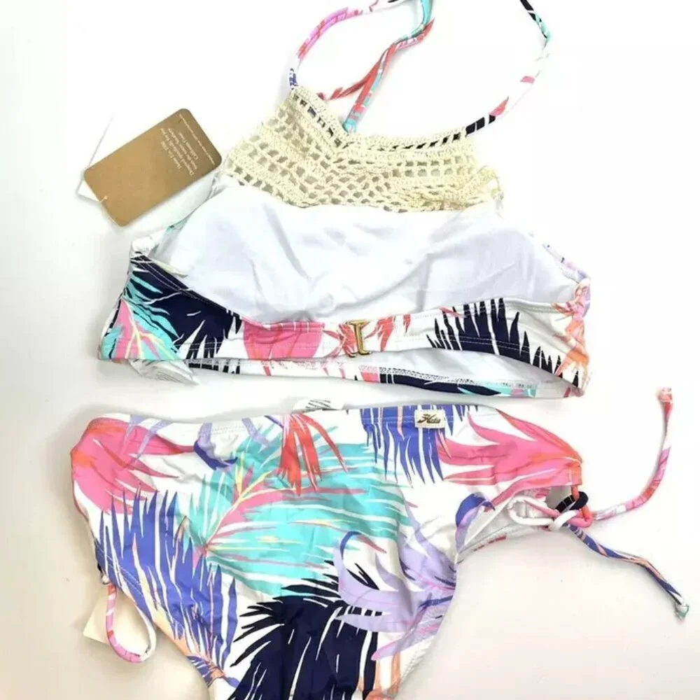 Hobie Girl’s Halter Bikini Top And Hipster Bottom Swimsuit Bikini Set Size 14